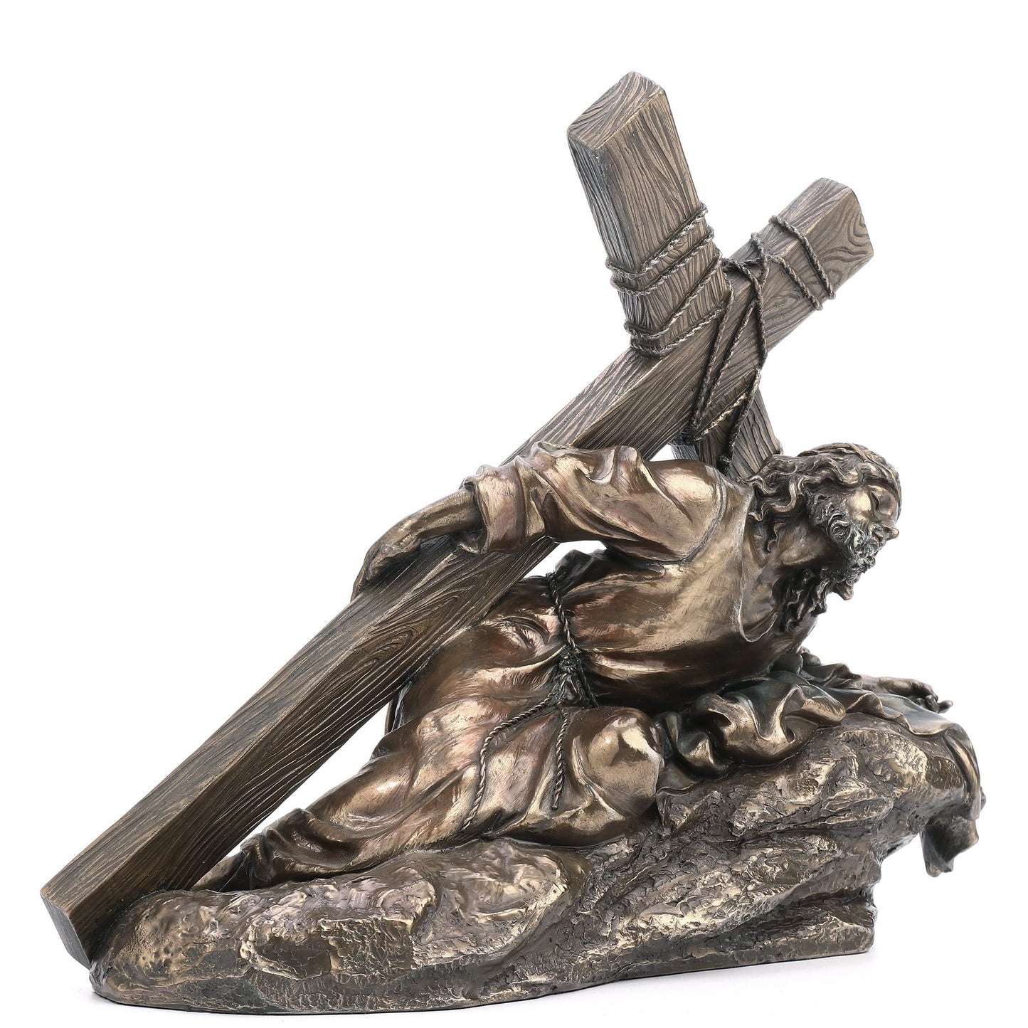 US 10 Inch Jesus Carrying The Cross Cold Cast Bronze Sculpture Figurine
