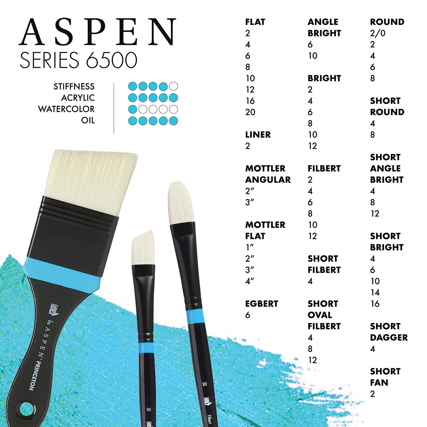 Princeton Artist Brush Co. Aspen Series 6500 - Long Handled Short Fan Size 2 - Single Synthetic Oil and Acrylic Paint Brush for Painting on Canvas and Board