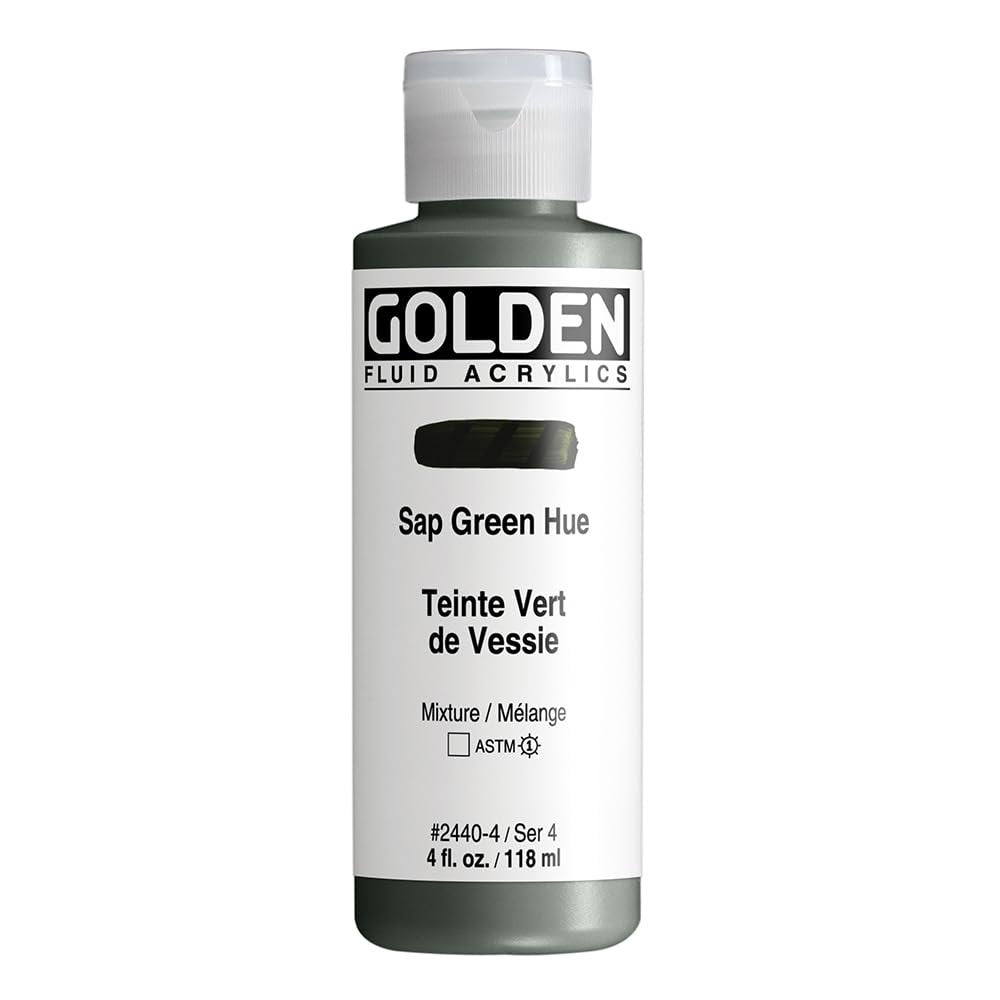 Fluid Acrylics by GOLDEN, Sap Green Hue, 4 fl. oz. Bottle, Professional Acrylic Paint, Transparent
