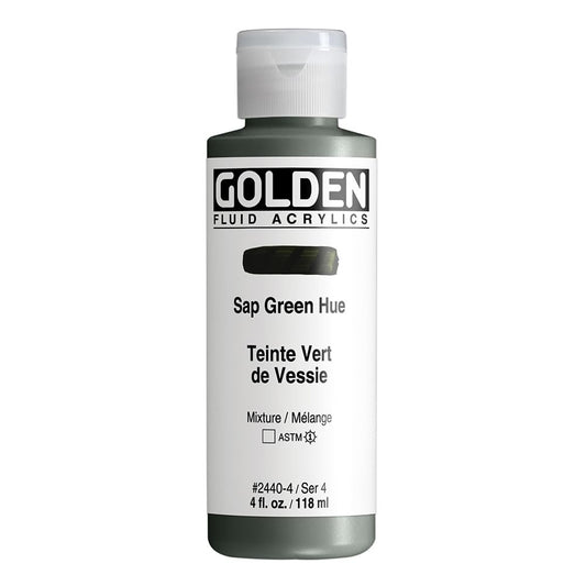 Fluid Acrylics by GOLDEN, Sap Green Hue, 4 fl. oz. Bottle, Professional Acrylic Paint, Transparent