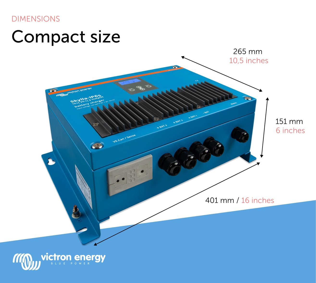 Victron Energy Skylla-IP65 12-Volt 70 amp 120-240VAC Battery Charger, 3 Isolated Outputs