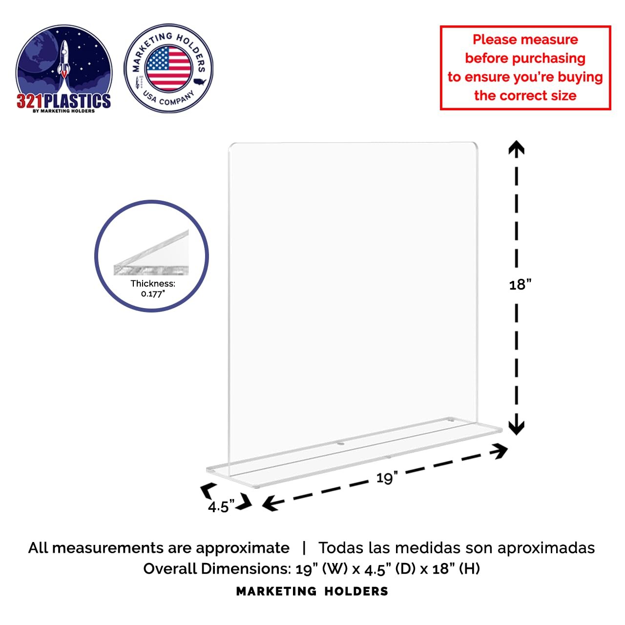 Clear Acrylic Large Sink Splash Guard Freestanding Panel Barrier One Piece No Assembly Protective Shield for Medical Complexes Schools Workspaces and Restaurants 19" x 18" by Marketing Holders