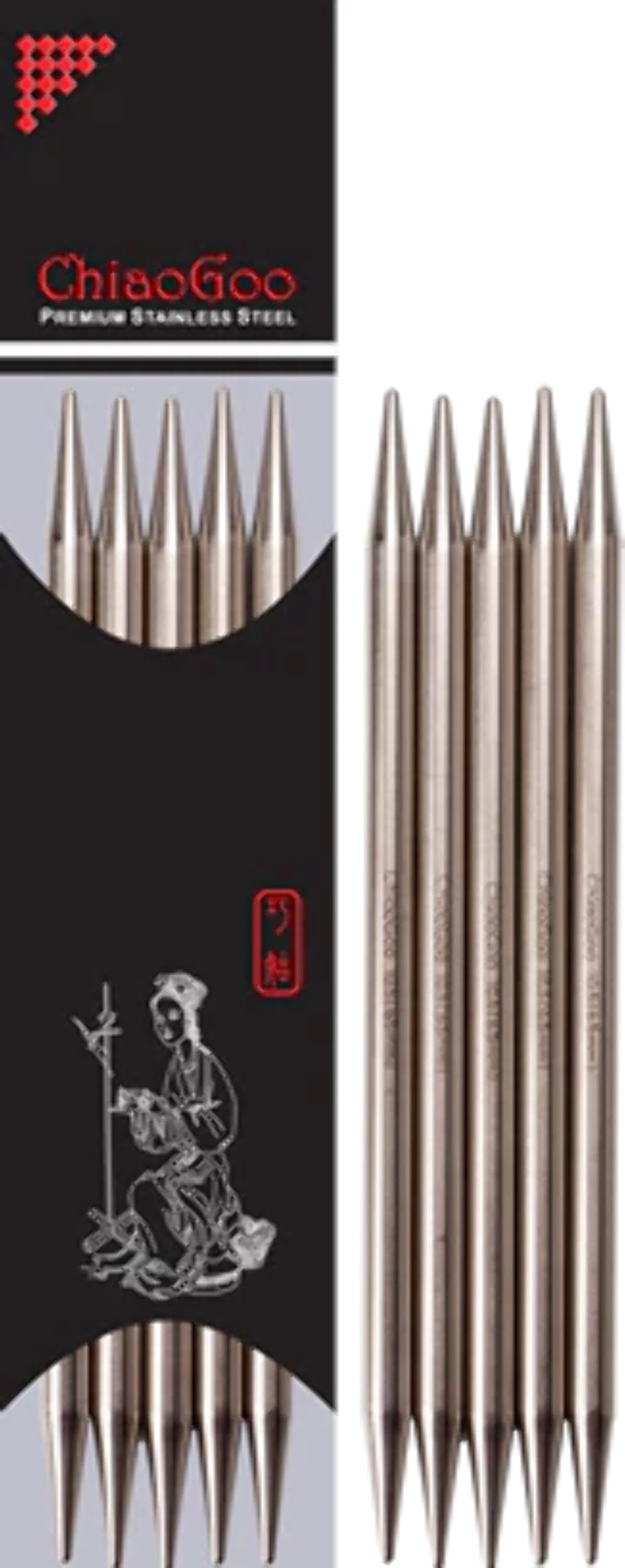 CHIAOGOO 6-Inch Double Point Stainless Steel Knitting Needles, 8/5mm