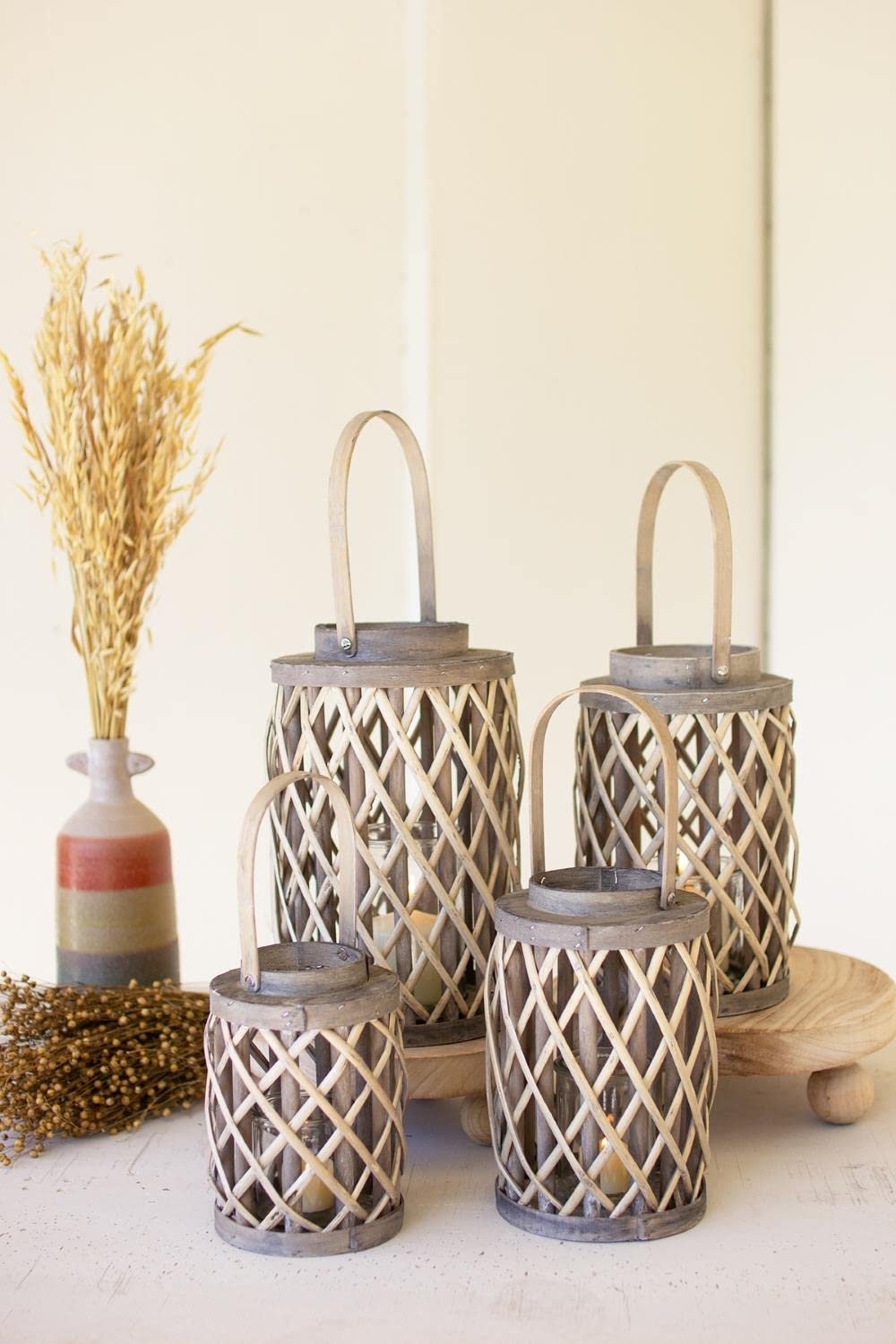 Set Of Four Grey Willow Cylinder Lanterns