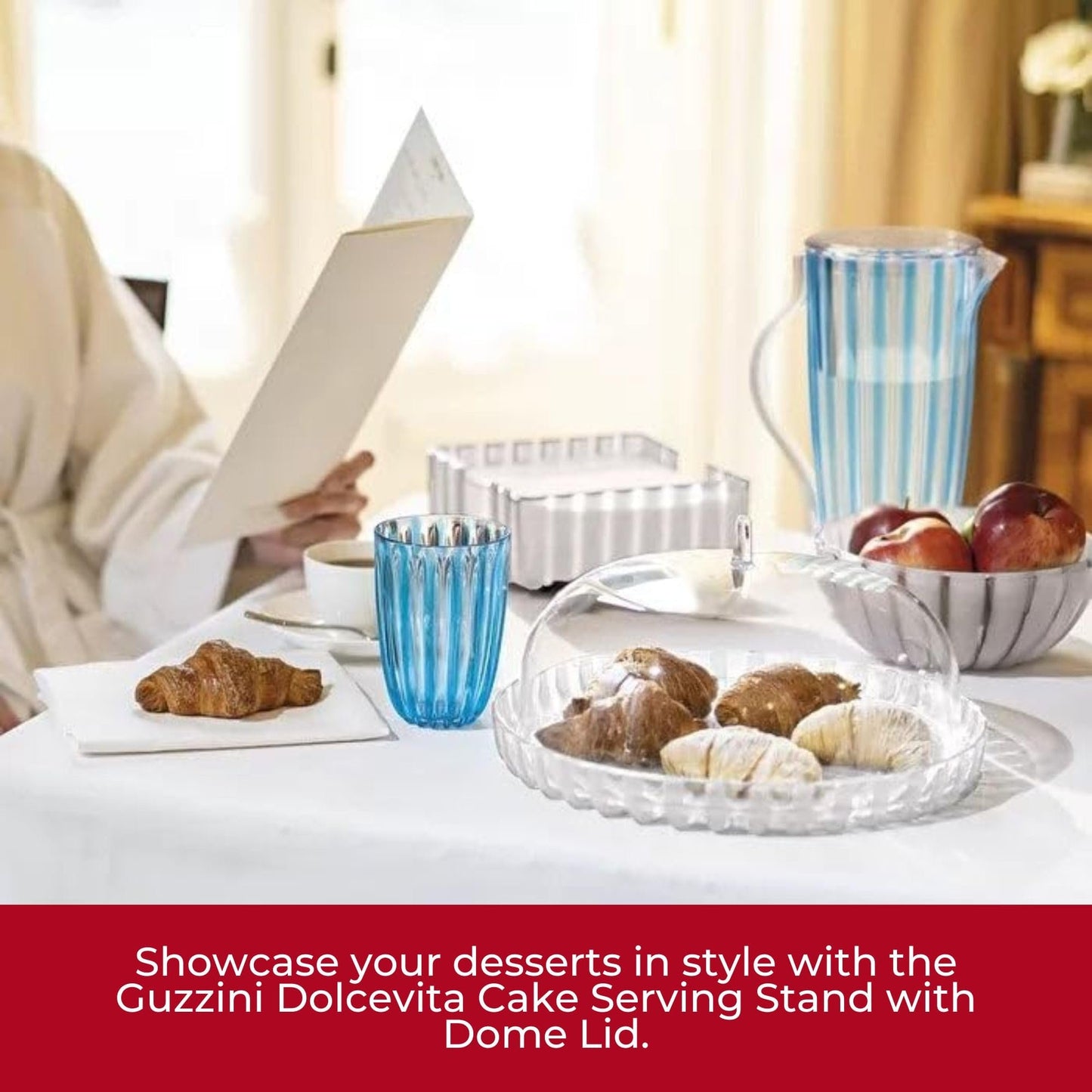 Guzzini Dolcevita 12" Cake Stand with Dome Lid - Mother of Pearl, Multi - Purpose Use for Dessert Table, Cupcake Stand, Cake Display, BPA-Free Display Stand for Parties, Weddings, Kitchen