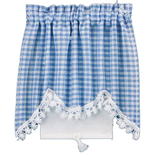 Melody Jane Dollhouse Blue Gingham Curtain & Roller Blind Miniature Window Accessory