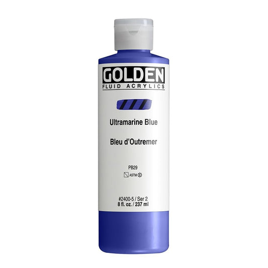 Fluid Acrylics by GOLDEN, Ultramarine Blue, 8 fl. oz. Bottle, Professional Acrylic Paint, Semi-Transparent