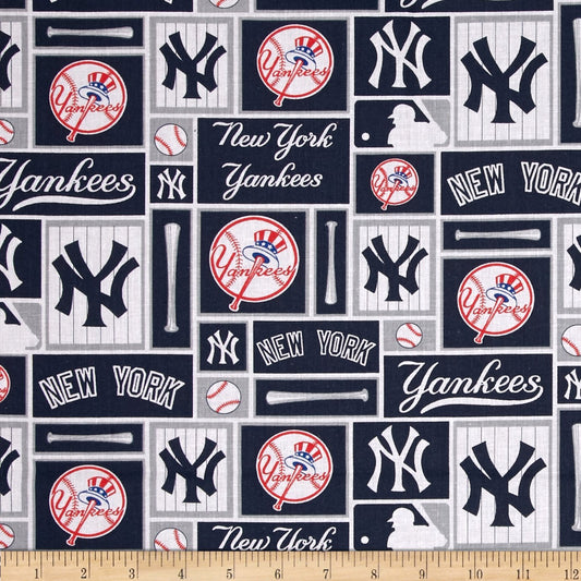 MLB Cotton Broadcloth New York Yankees Blue/White Fabric by The Yard