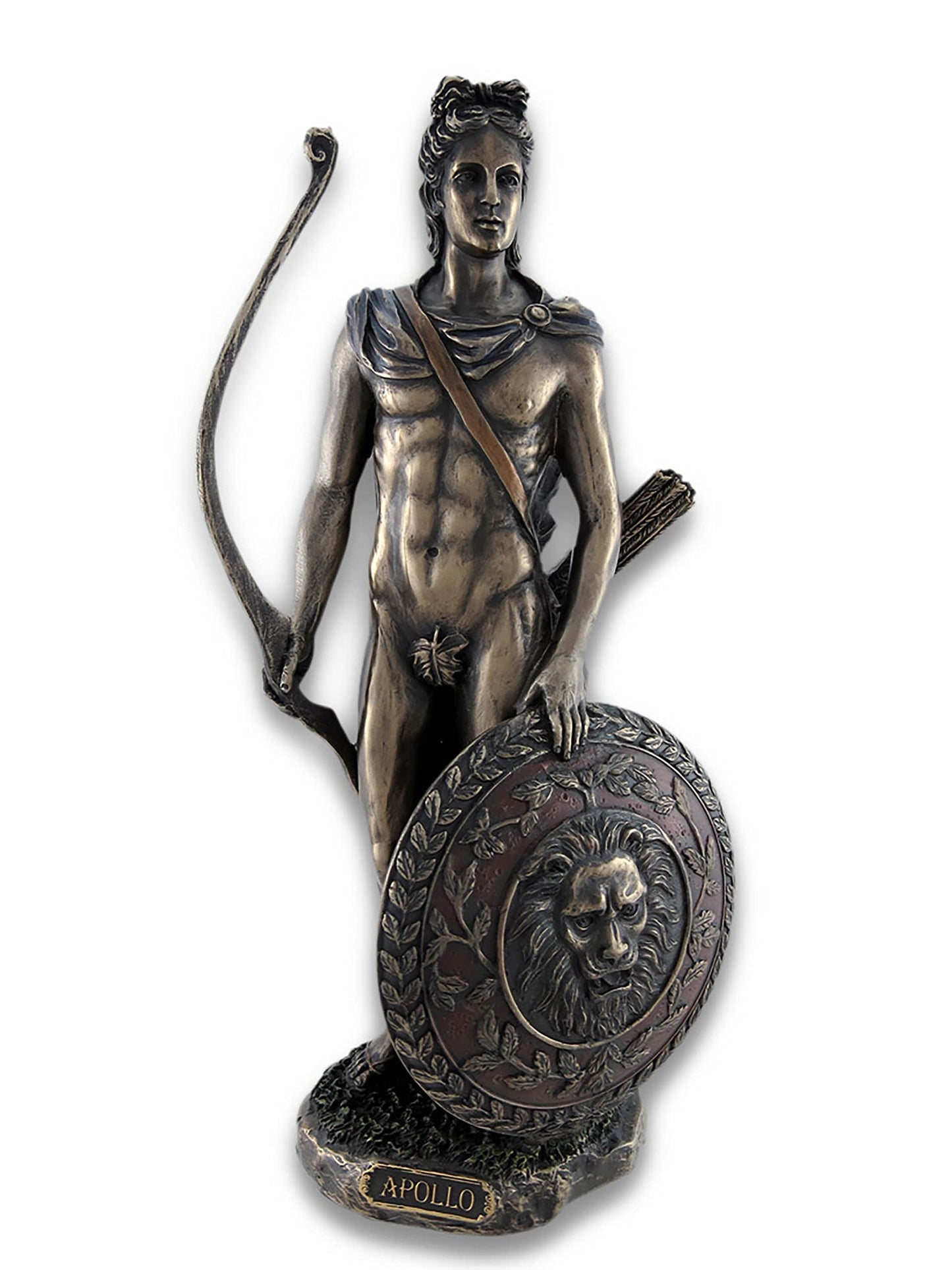 Veronese Design Greek and Roman God Apollo with Lion Head Shield and Golden Bow Bronze Finished Resin Statue - 11.5 Inches High - Amazing Detail - Hand Painted Accents