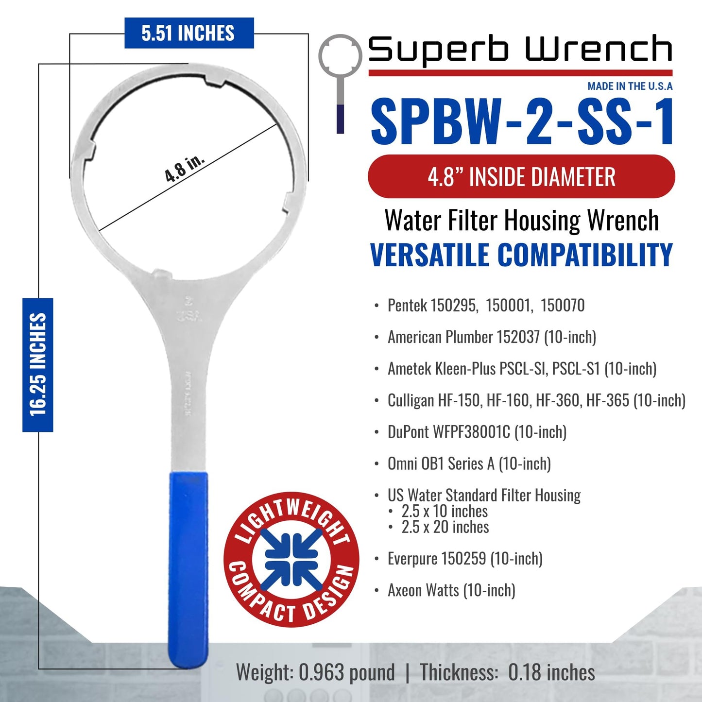 Superb Wrench SW-2-SS-1 Zinc Plated Steel Filter Housing Wrench