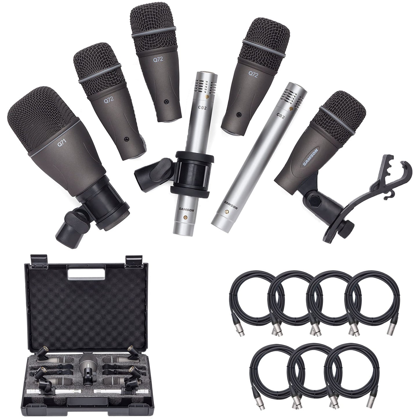 SAMSON DK707 7-Piece Drum Microphone Kit with 7 Premium XLR Mic Cables, XLR-M to -F - Recording Accessory Bundle