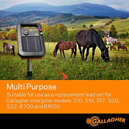 Gallagher S10 Leadset | Energizer Output Lead Set | Electric Fence Energizer Accessory with Red & Green Alligator Clips | Connect to Energizers, Power Supplies & Earthing Systems | 70" / 1.8m Length