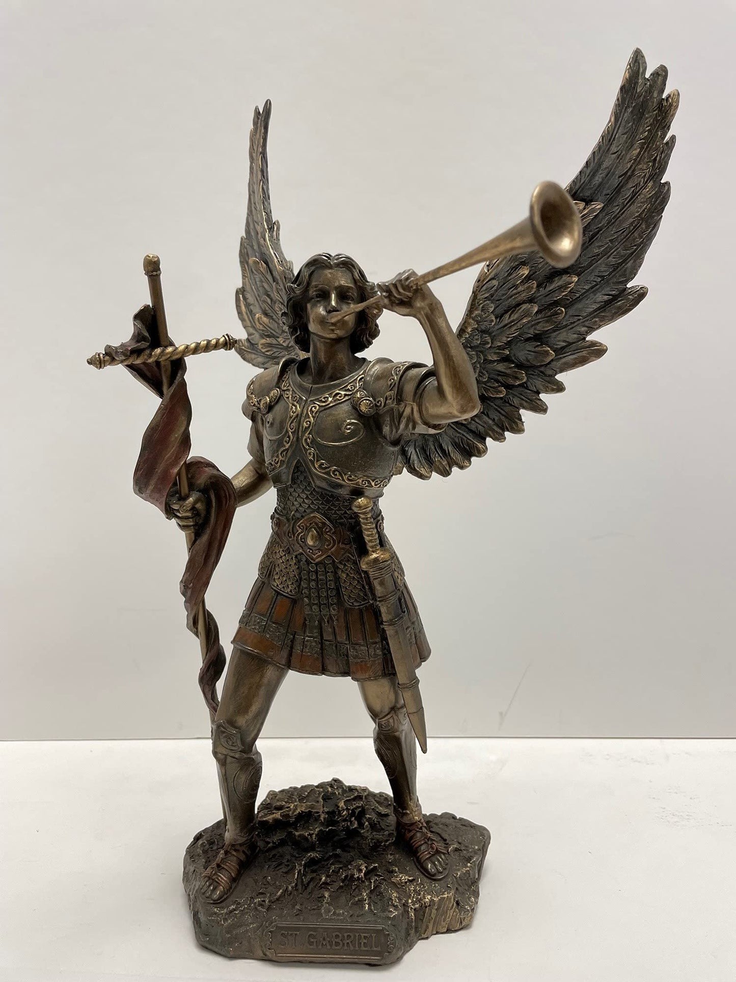 13 Inch Archangel - Saint Gabriel with Horn Cold Cast Bronze Figurine