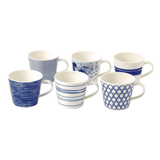 Royal Doulton Pacific Large Mug 450ml Set of 6, Blue, Porcelain, 0.45ltr