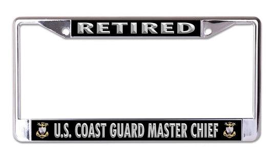 U.S. Coast Guard Retired Master Chief Chrome License Plate Frame