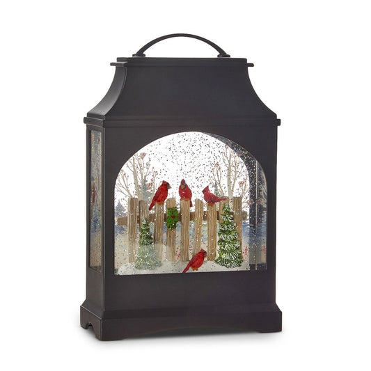 RAZ Imports Red Cardinals on Fence Lighted Water Lantern Figurine 11 Inch