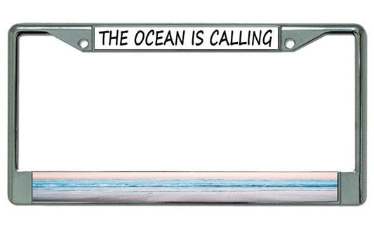 The Ocean is Calling Chrome License Plate Frame