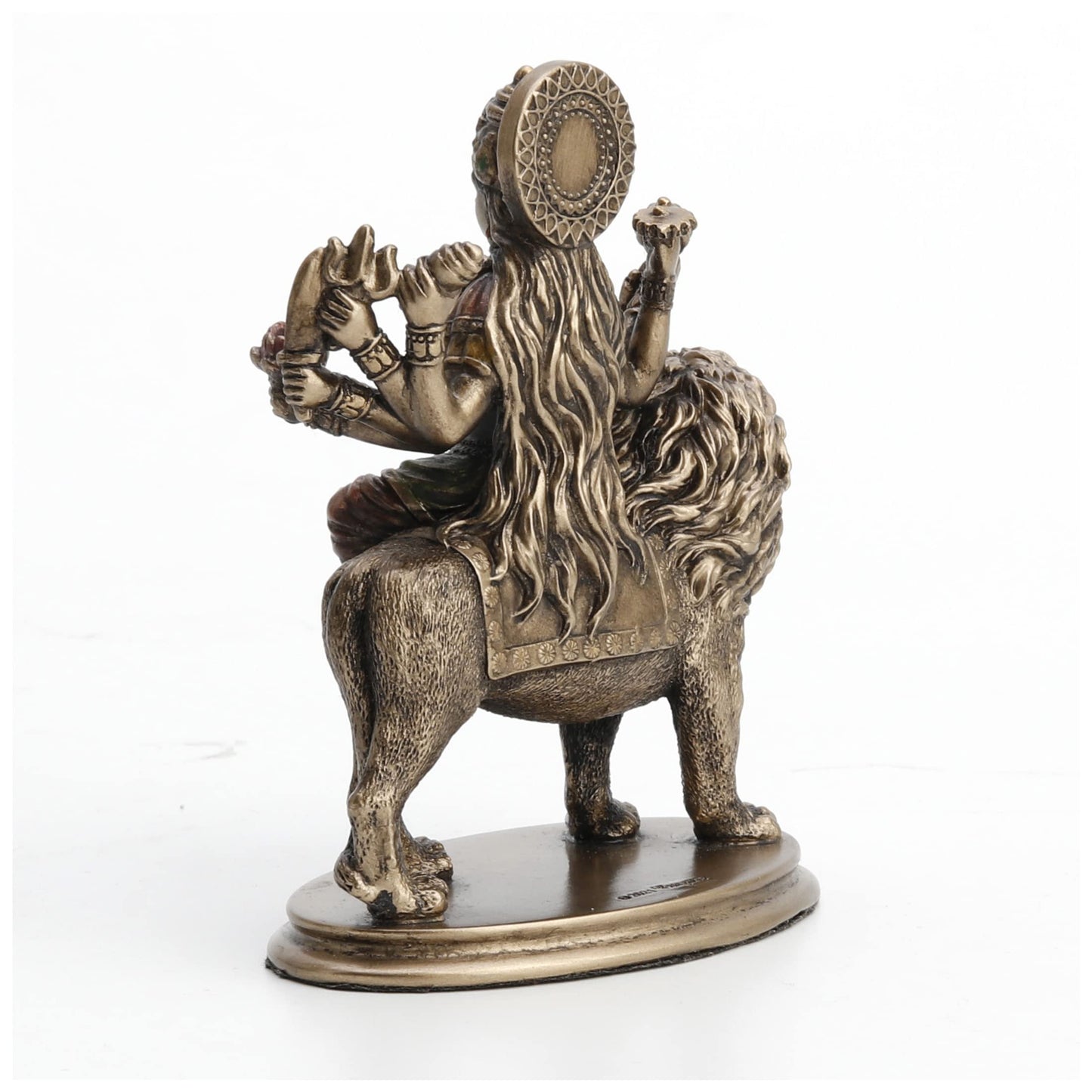 Veronese Design 3 3/4" Hindu Goddess Durga Riding on Lion Miniature Statue Resin Hand Painted Figurine