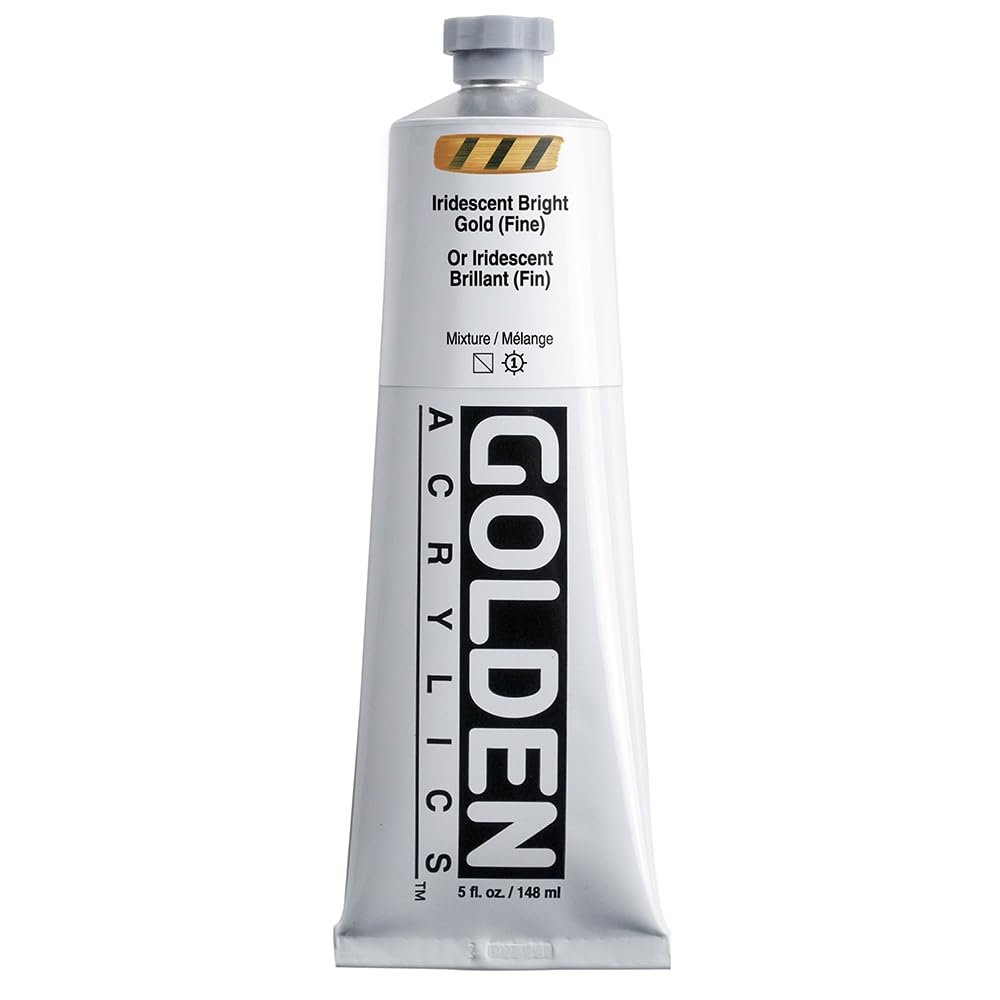 Heavy Body Acrylics by GOLDEN, Iridescent Bright Gold (Fine), 5 fl. oz. Tube, Professional Acrylic Paint, Semi-Transparent