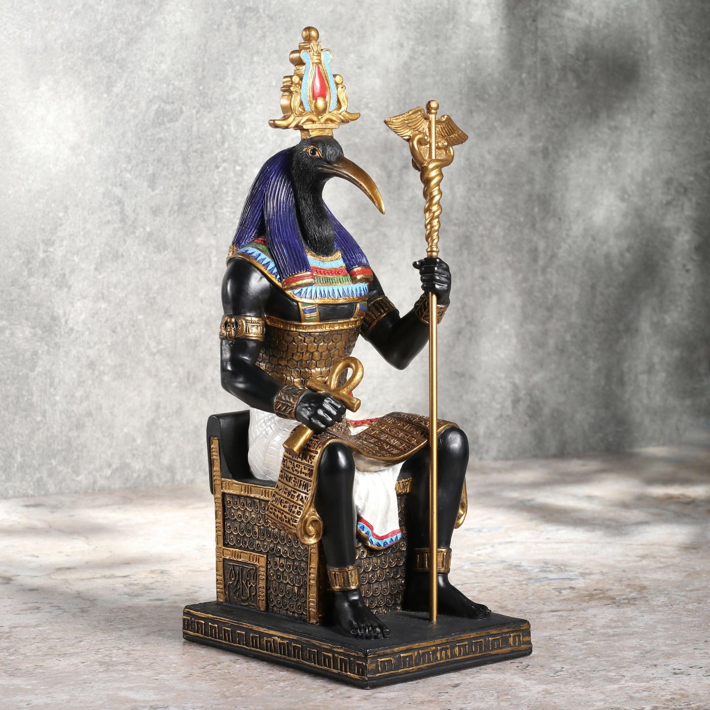Veronese Design 9 1/4 Inch Thoth Egyptian God of Wisdom Resin Sculpture Hand Painted Black Gold Finish