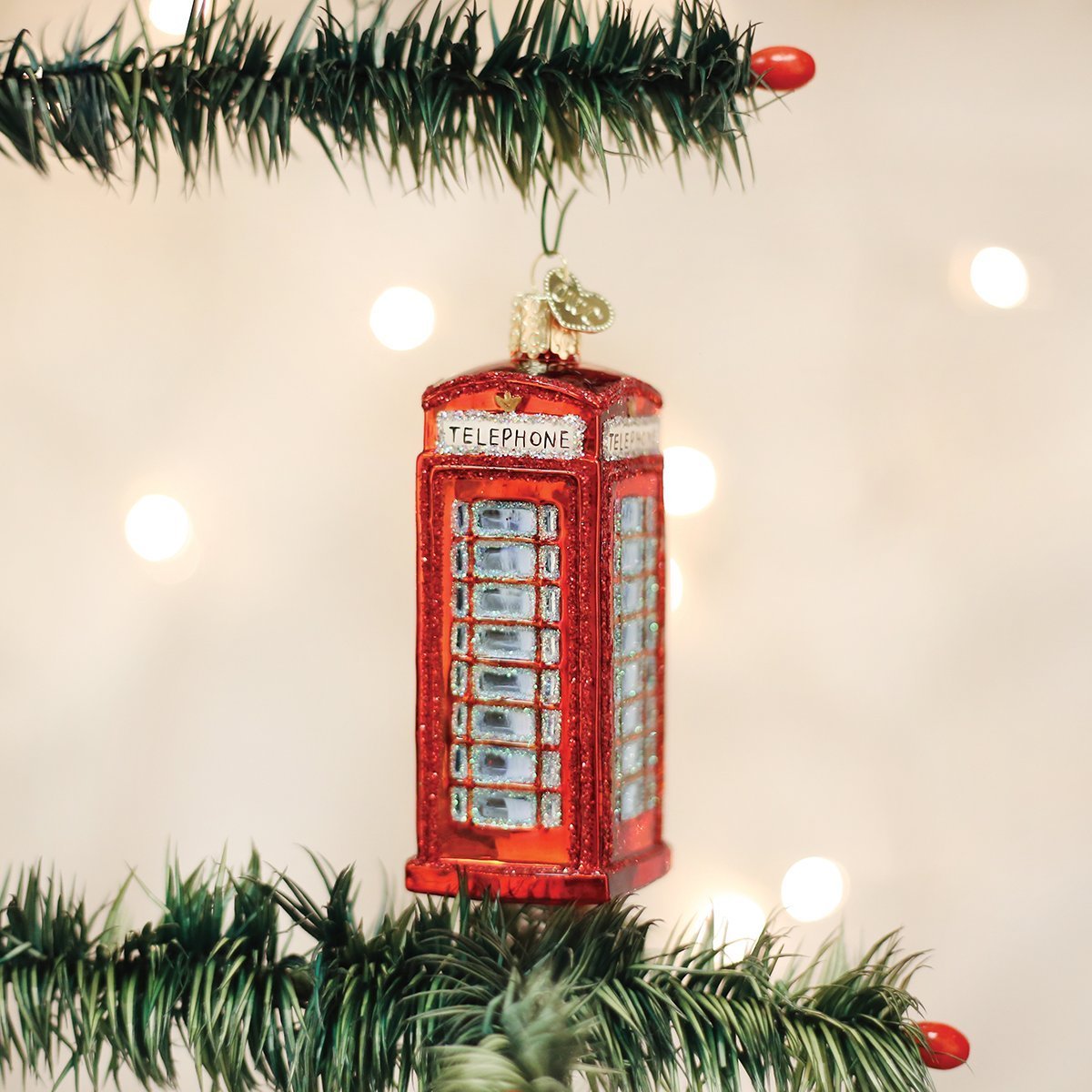 Old World Christmas Ornaments: Cities, Places and Landmarks Glass Blown Ornaments for Christmas Tree, English Phonebooth