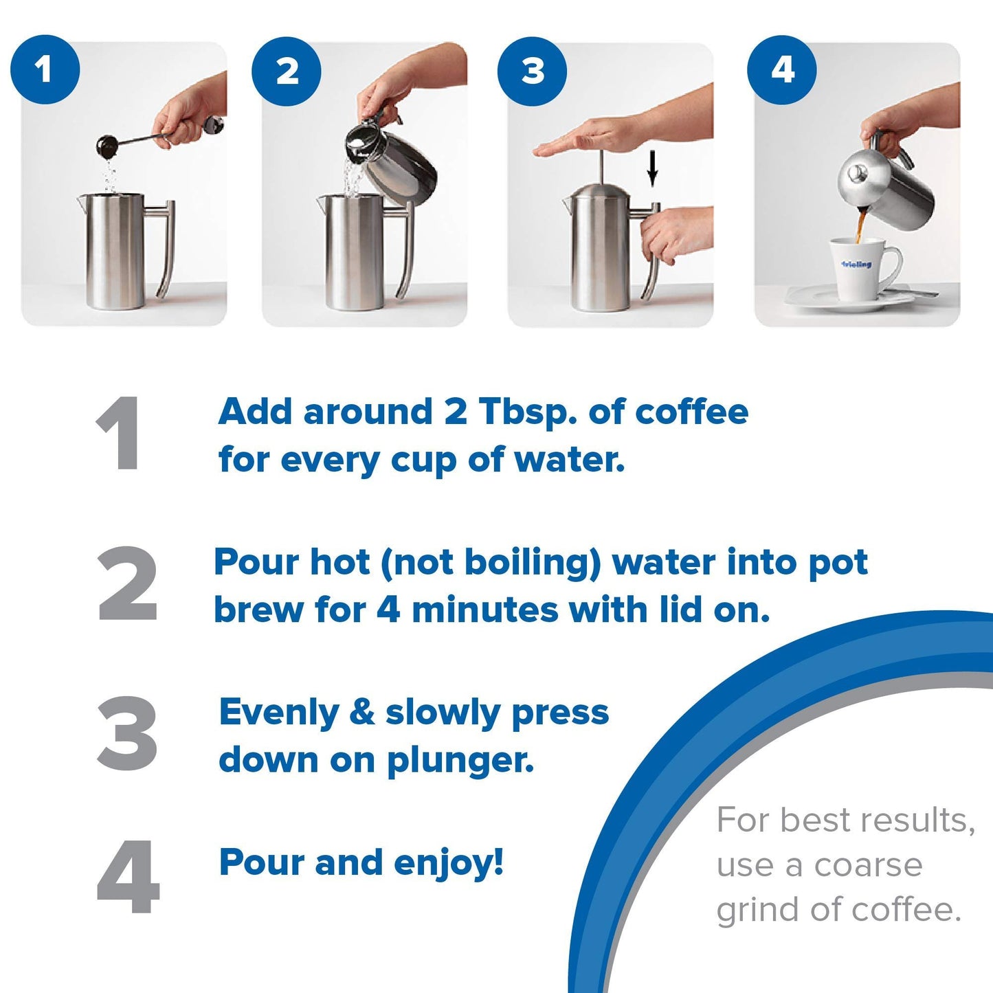 Frieling USA Double Wall Stainless Steel French Press Coffee Maker with Zero Sediment Dual Screen