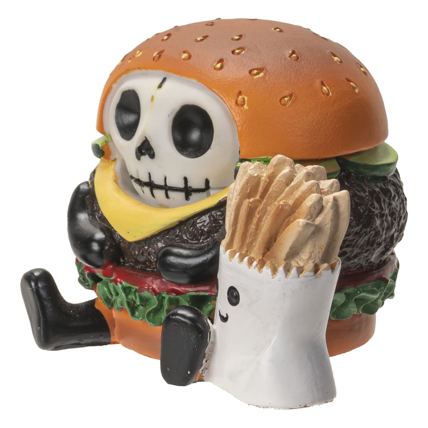 Furrybones Burger Signature Skeleton in a Burger Costume with an Order of Fries on The Side