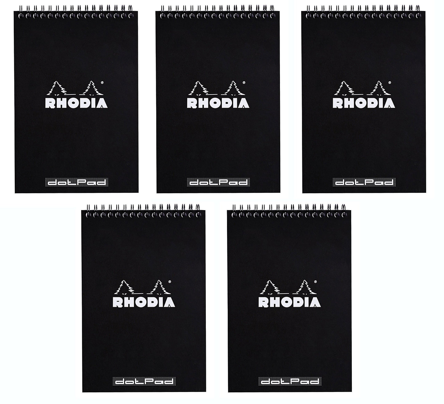 Rhodia Wirebound Black Notepads dot - 6 in. x 8-1/4 in, Pack of 5