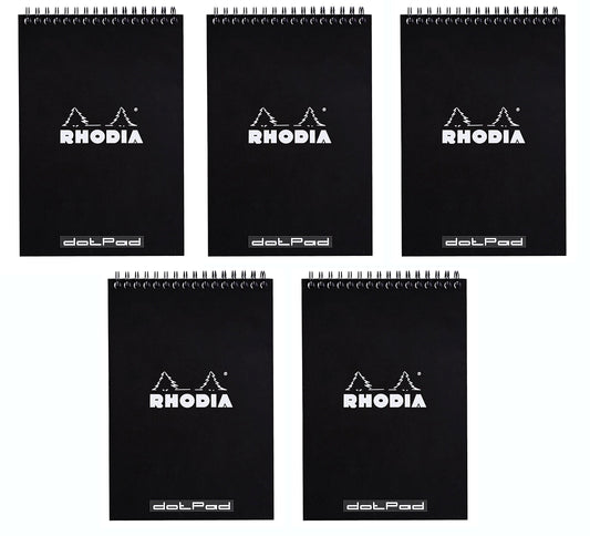 Rhodia Wirebound Black Notepads dot - 6 in. x 8-1/4 in, Pack of 5