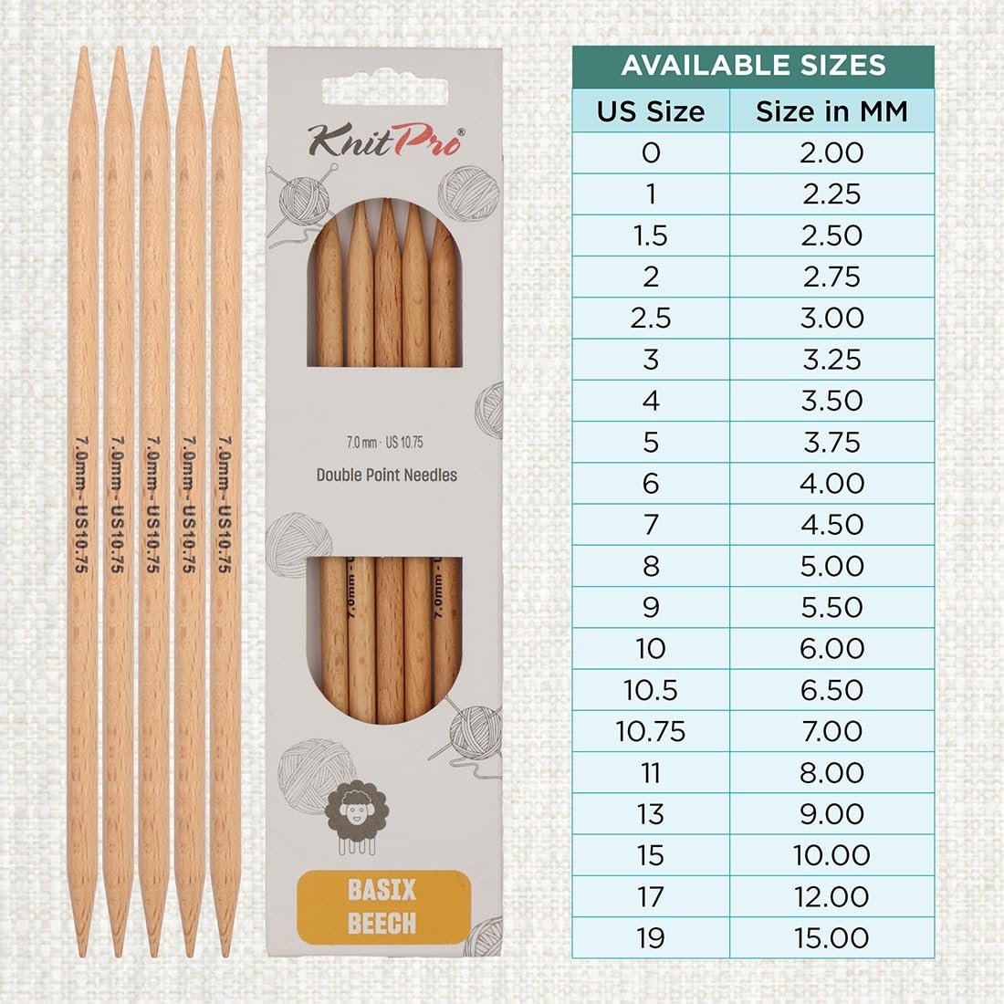 KnitPro Basix Beech Double Pointed Needles 8" (20cm)
