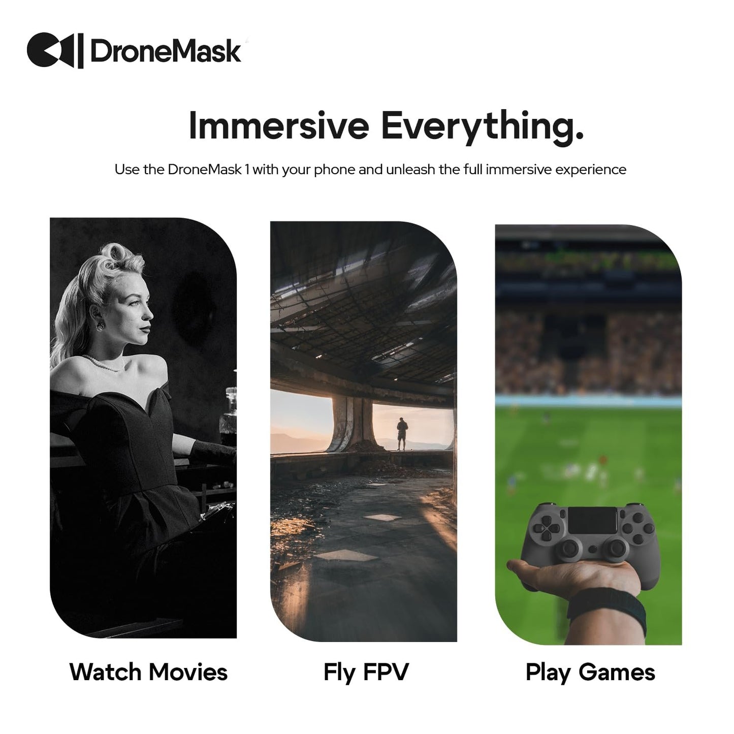 DroneMask 1 | Patented Unibody Lens FPV Goggles | Immersive VR Headset for DJI & GPS Drones