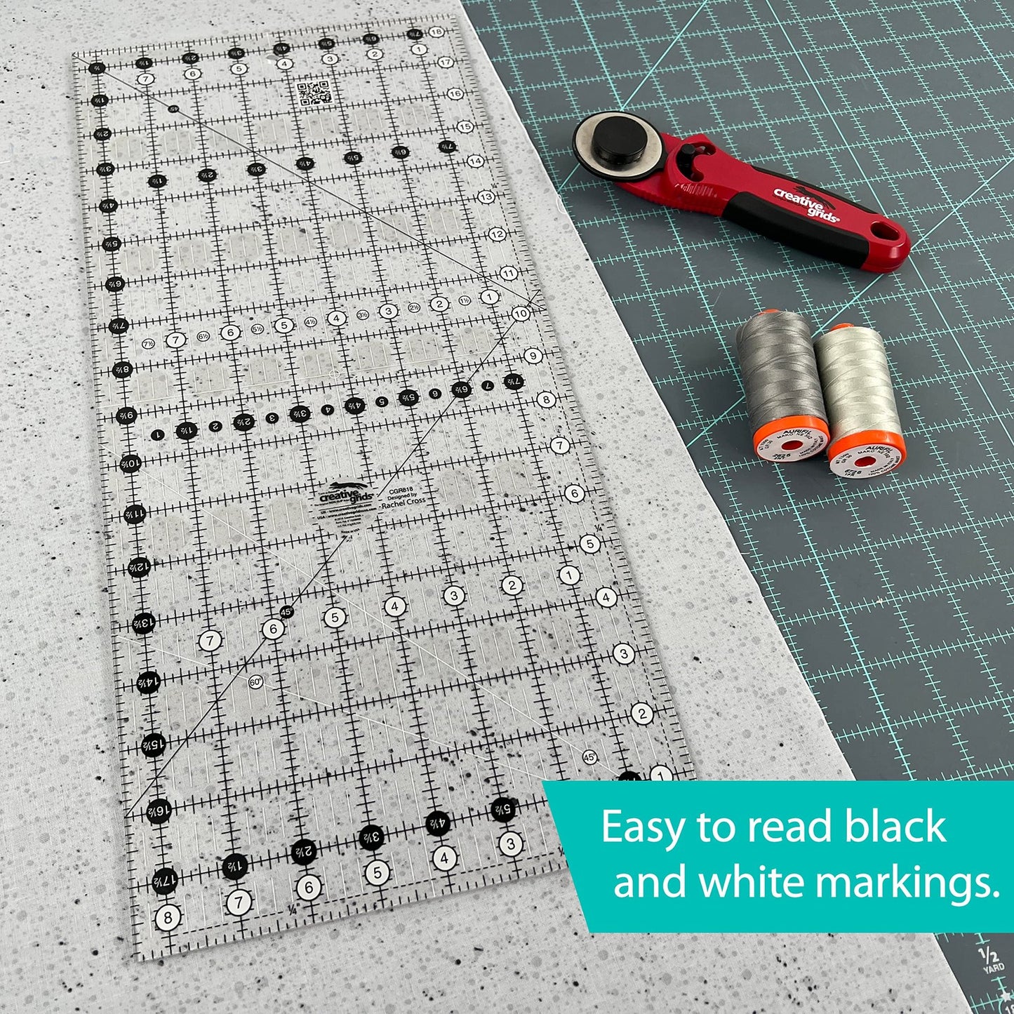 Creative Grids Quilt Ruler 8-1/2in x 18-1/2in Rectangle – CGR818 – Made in USA, Non-Slip Grip Acrylic Quilting, Sewing, Crafting, Patchwork Ruler for Measuring & Cutting Fabric