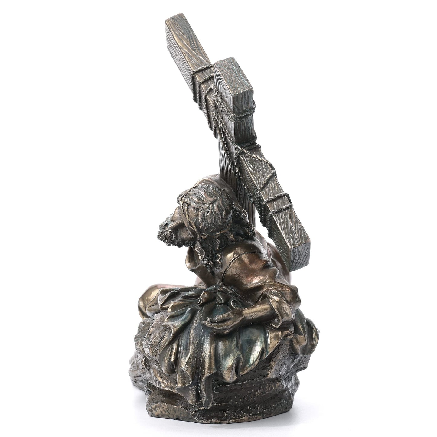 US 10 Inch Jesus Carrying The Cross Cold Cast Bronze Sculpture Figurine