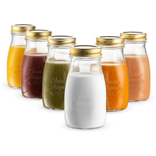 Bormioli Rocco Quattro Stagioni, Set Of 6, Glass Canning Mason Jars And Drinking Bottles