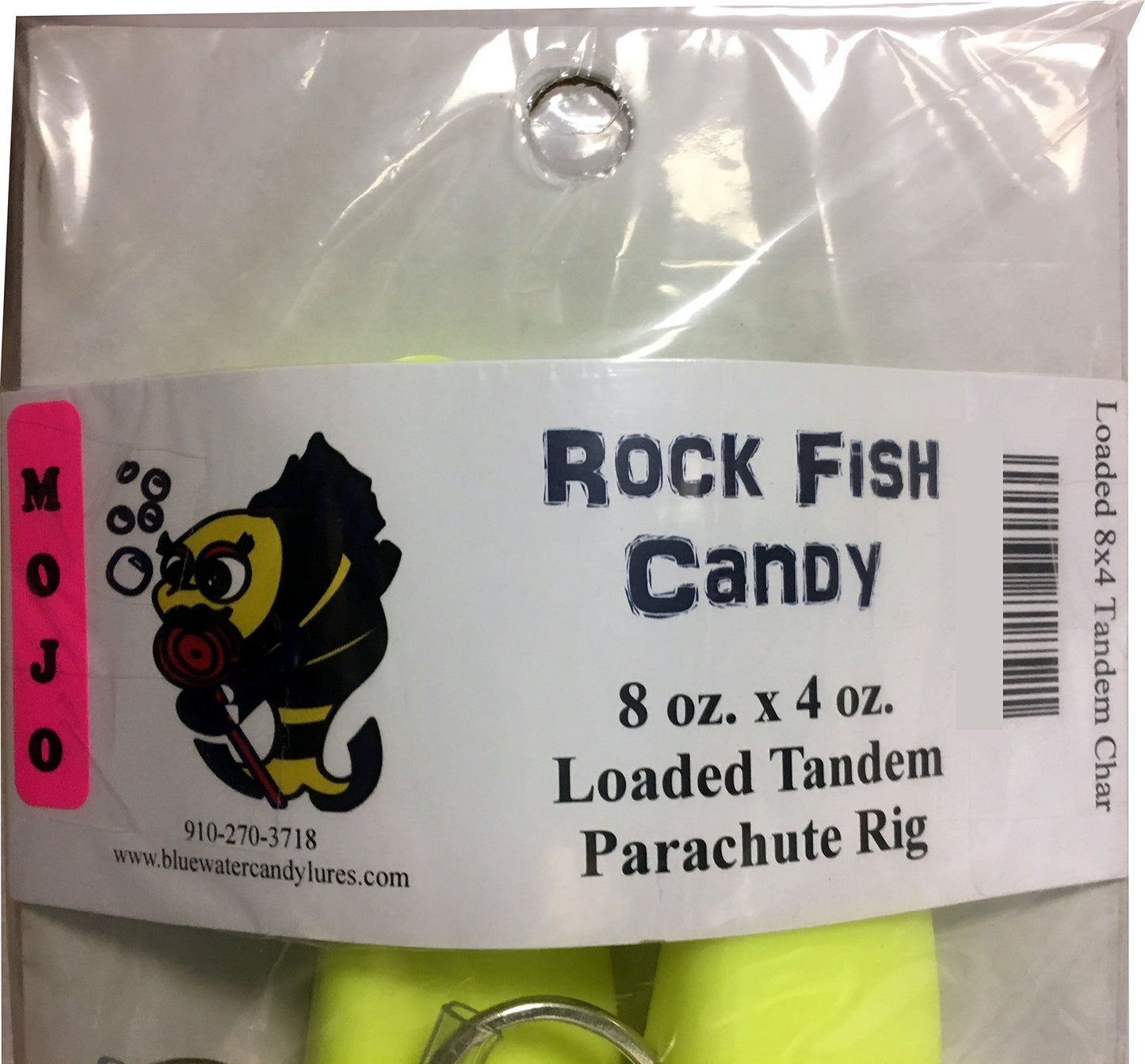 Blue Water Candy - Rock Fish Candy 8 oz & 4 oz Mojo Lure Loaded with 9-Inch Swimbait Shad Bodies Tandem Parachute Rigged & Ready