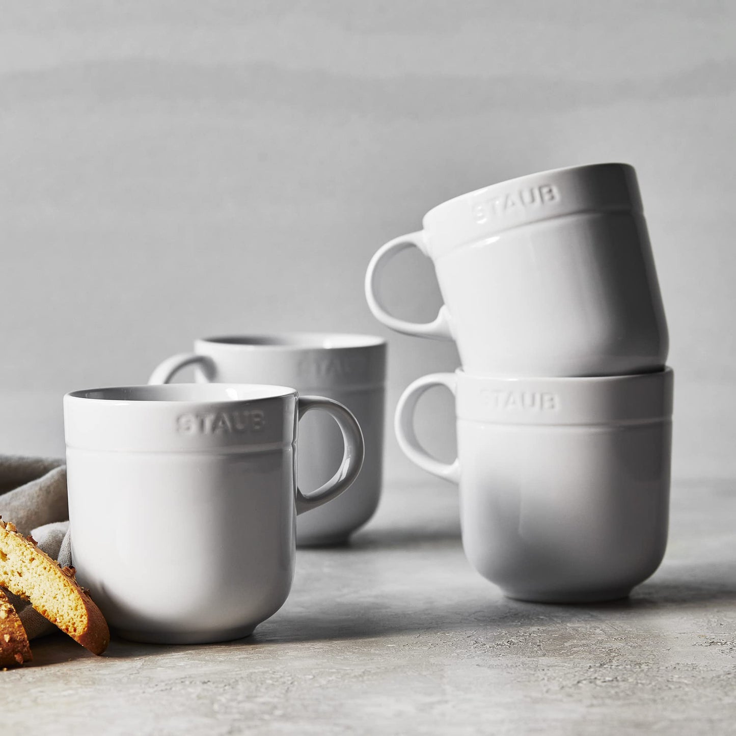 STAUB Ceramic Dinnerware 4-pc 16 oz. Mug Set - White Truffle