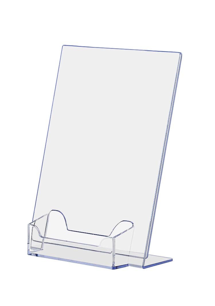 Marketing Holders 60 Pack Acrylic Sign Holder 5" x 7" with 3.5" x 2" Business Card Pocket Slant Back Side Load Clear Literature Table Tent for Job Fairs Tradeshows Expos and Conventions