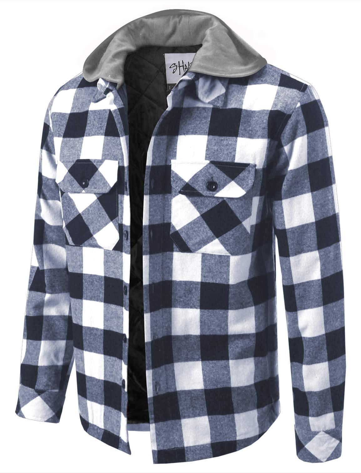 Shaka Wear Men's Plaid Shirts – Flannel Long Sleeve Casual Button Up Fleece Soft Quilted Lined Jacket Regular and Big Size