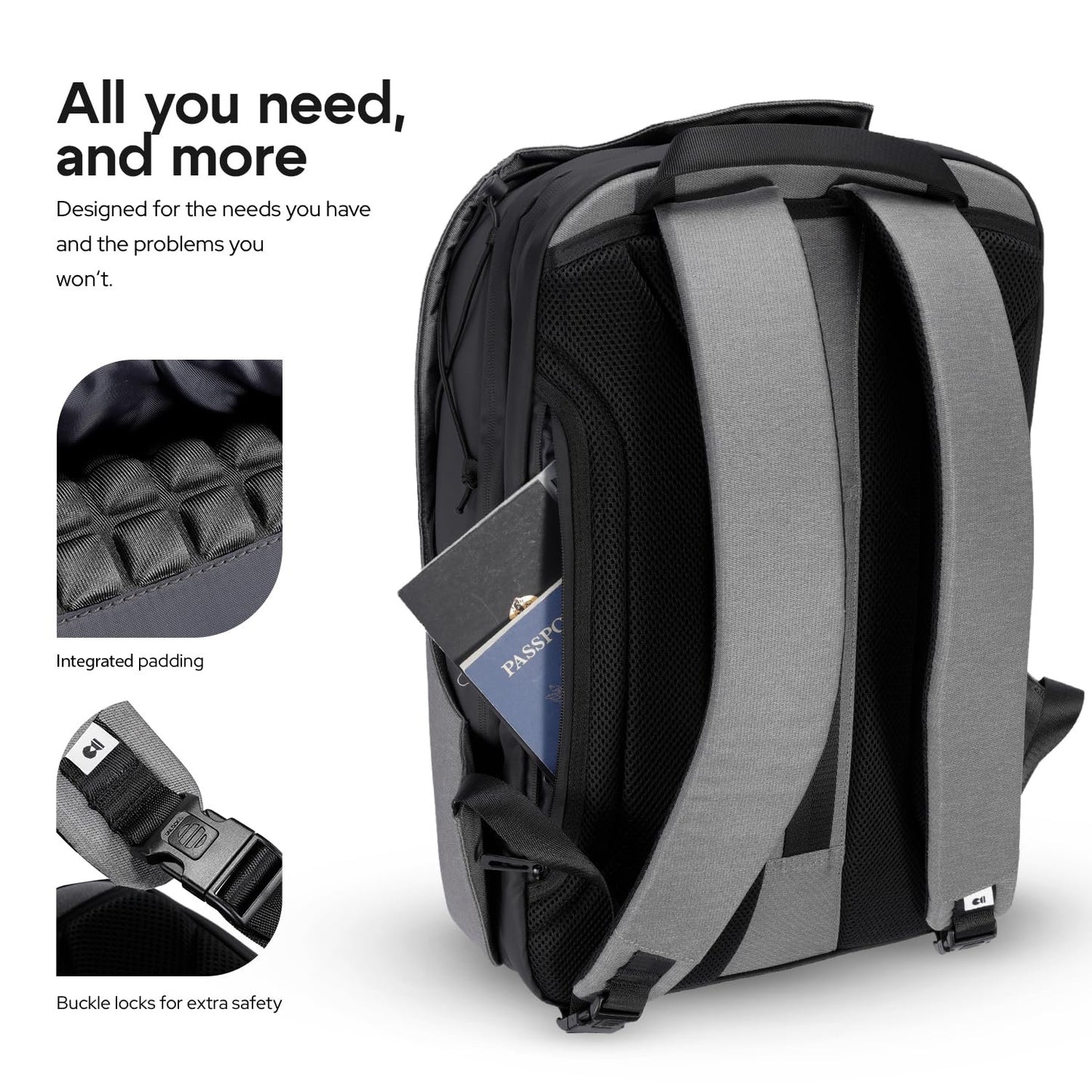 DronePack 25L customizable Travel Camera Bag with removable dividers - EARLY BIRD - Drone Backpack incl. TSA lock, fire-resistant battery pocket, laptop compartment, ergonomic straps - grey Drone Bag