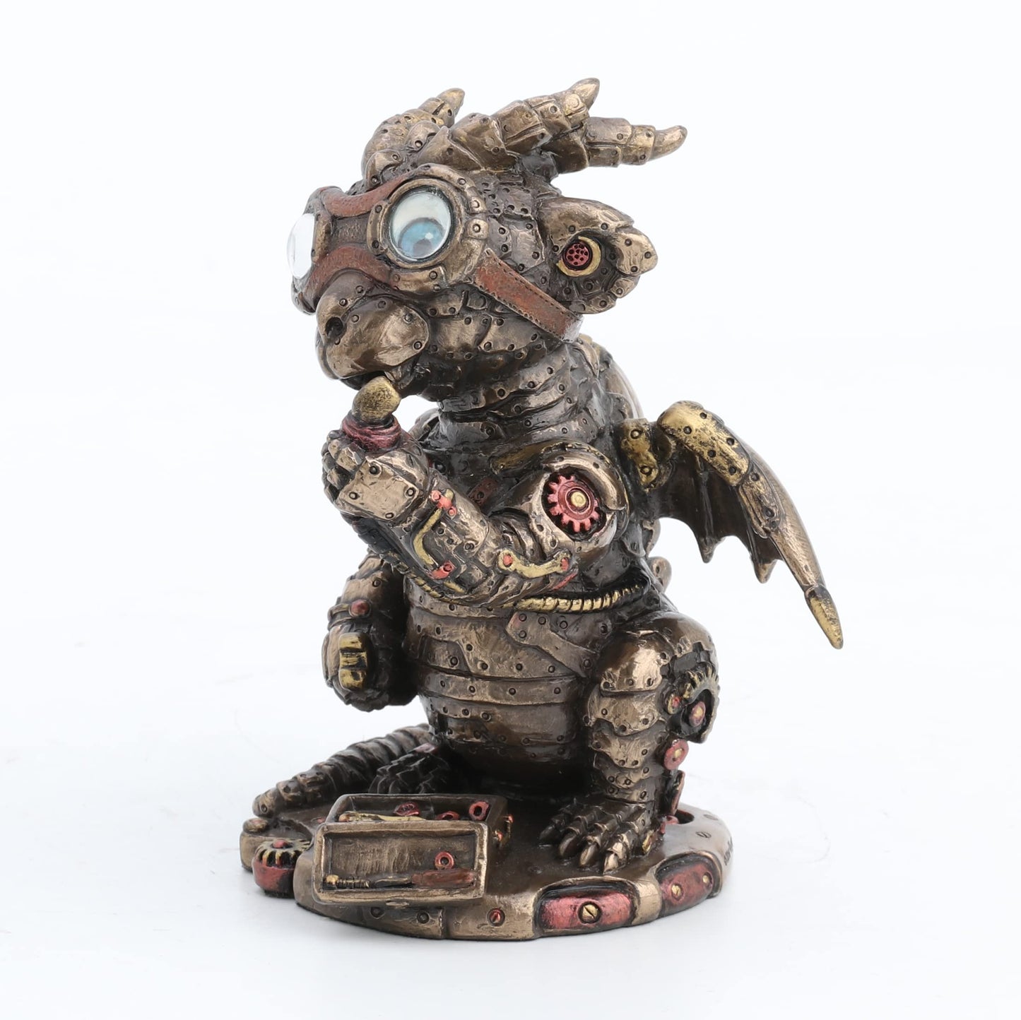 Veronese Design Steampunk Dragon Tinkerer w/Goggles Mechanical Gear Resin Figurine Bronze Finish