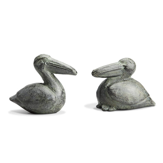 SPI Home 64046 Grey Wash and Distressed Pelican 4 x 3 Cast Iron Decorative Table Top Décor Figurine Set of 2