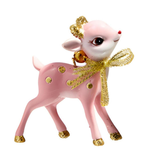 RAZ Imports Vintage Pink Deer Ornament with Head Up, Pink and Gold, Hand-Painted Christmas Decoration