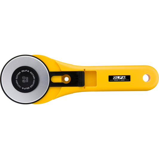 OLFA 60mm Straight Handle Rotary Cutter (RTY-3/G) - Rotary Fabric Cutter w/Blade Cover for Crafts, Sewing, Quilting, Replacement Blade: OLFA RB60-1