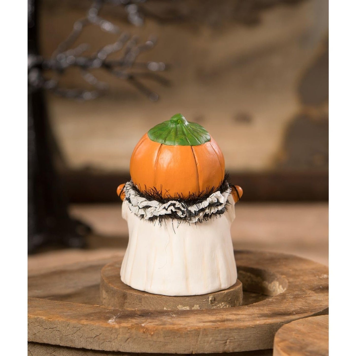 Bethany Lowe Pumpkin Head Ghostie Boo Figurine, Paper Pulp, Multicolor