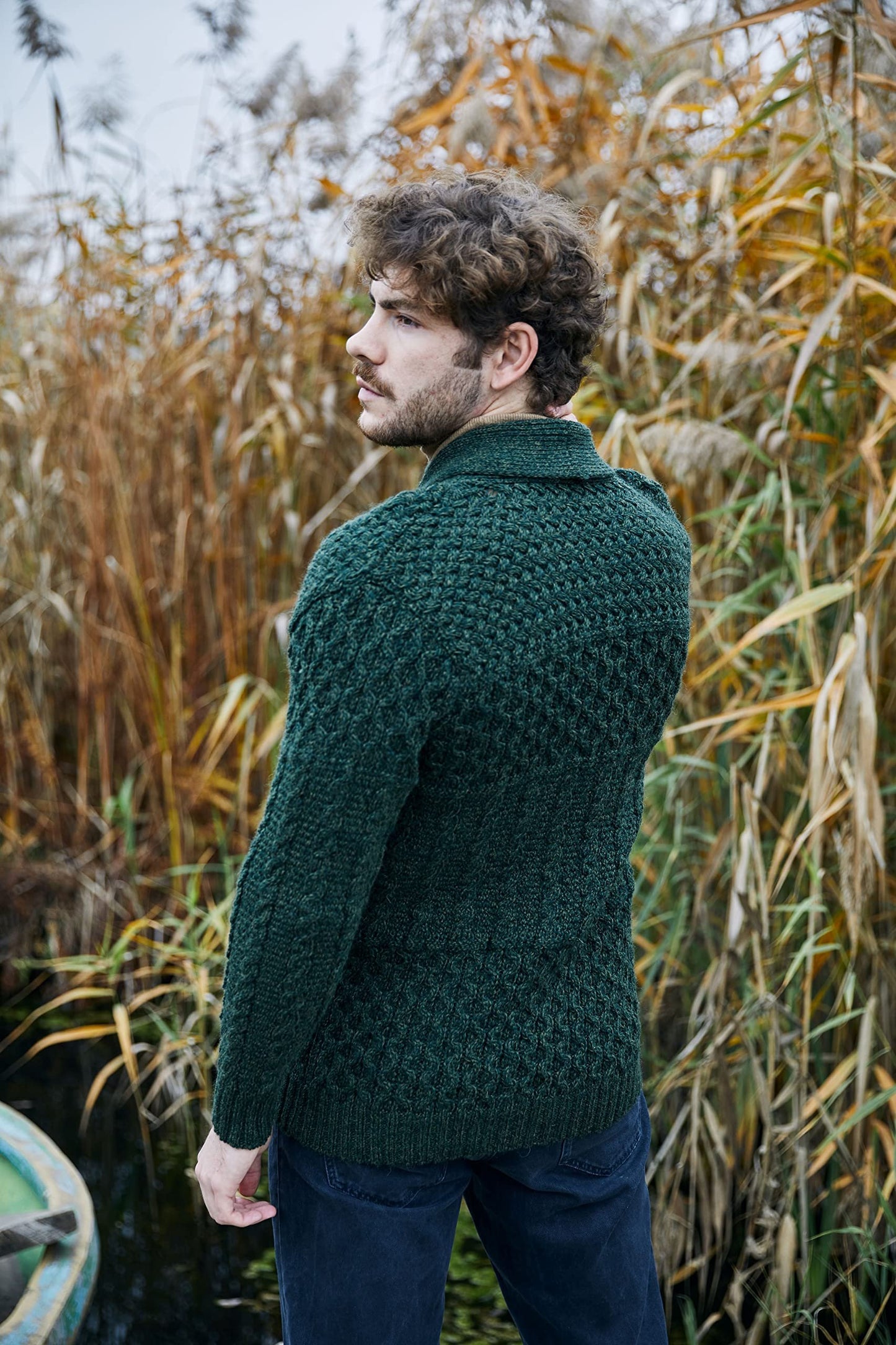 SAOL Men's Cardigan Merino Wool Knit Shawl Collar Casual Sweater with Buttons