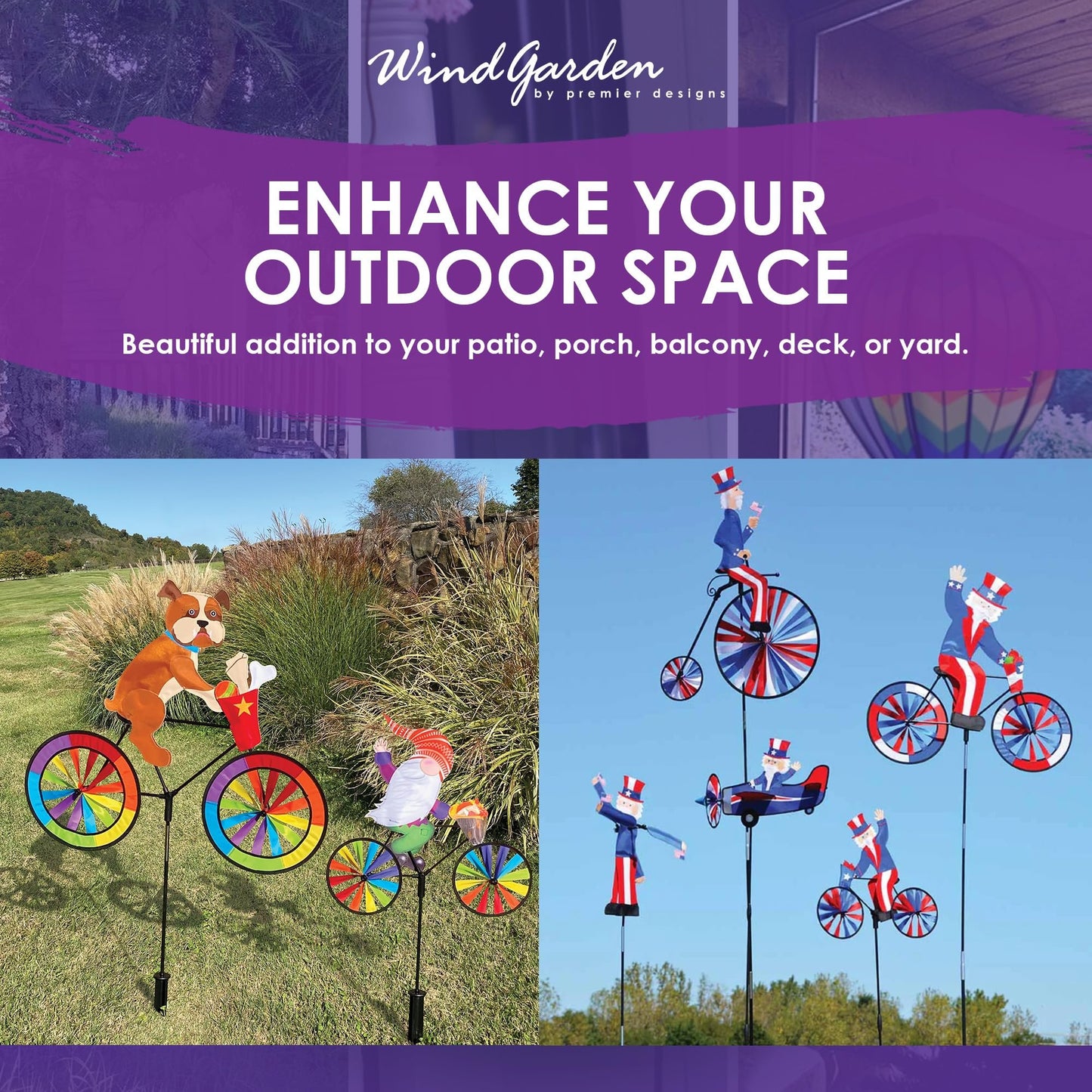 Bike Spinner Pilgrim 30" – Thanksgiving Harvest Design, Weather-Resistant Outdoor Decor, Durable & Lightweight for Patios, Yards, and Gardens - Eye-Catching Wind Spinner with Rotating Wheels