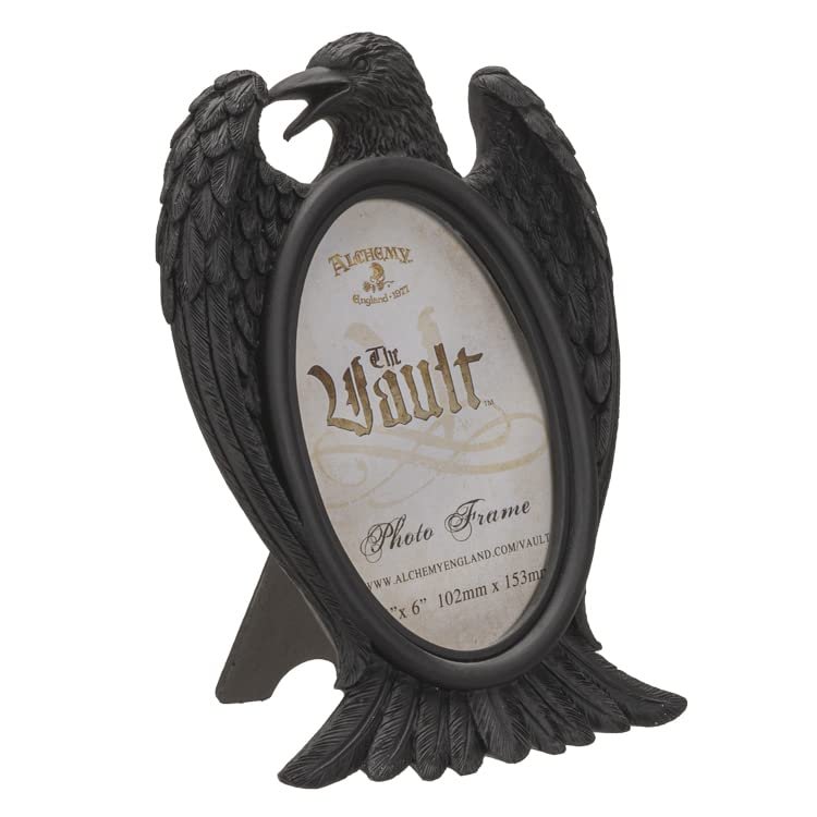 Pacific Giftware Black Raven Picture Frame, 8.86-inch Height, Resin, Holds 4x6 Photo, Black, Home Décor, Tabletop Décor, Halloween