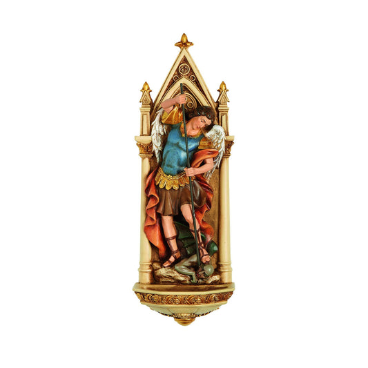 Joseph's Studio by Roman - St Michael Holy Water Font, Renaissance Collection, 7.75" H, Resin and Stone, Religious Gift, Decoration, Collection, Durable, Long Lasting