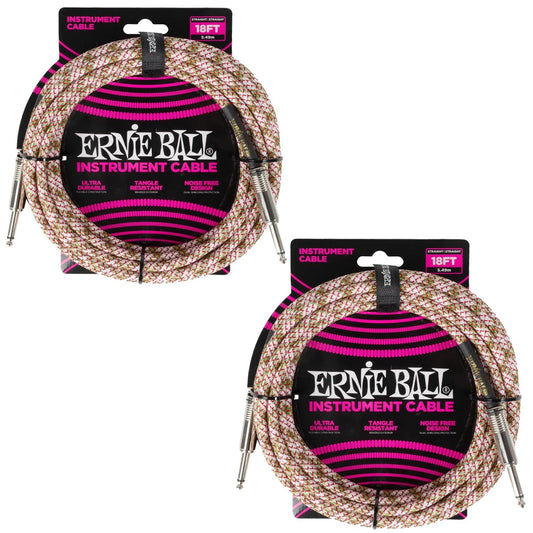 Ernie Ball Braided Instrument Cable Set Straight/Straight Length 18ft in Emerald Argyle (P06430) - Pack of 2