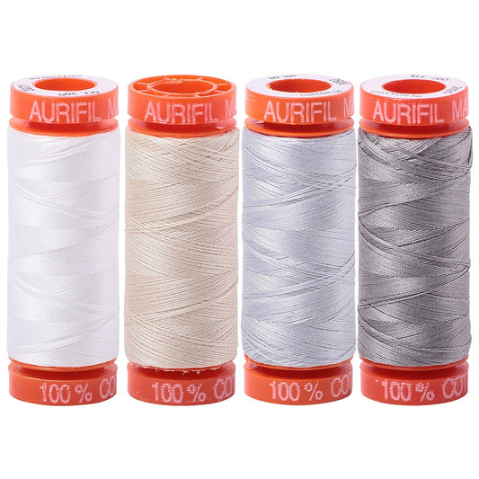 Aurifil (4) 220 YD Spools 50 wt Quilter's Choice Set of Essential Piecing Thread Colors Bundle of 4 Spools